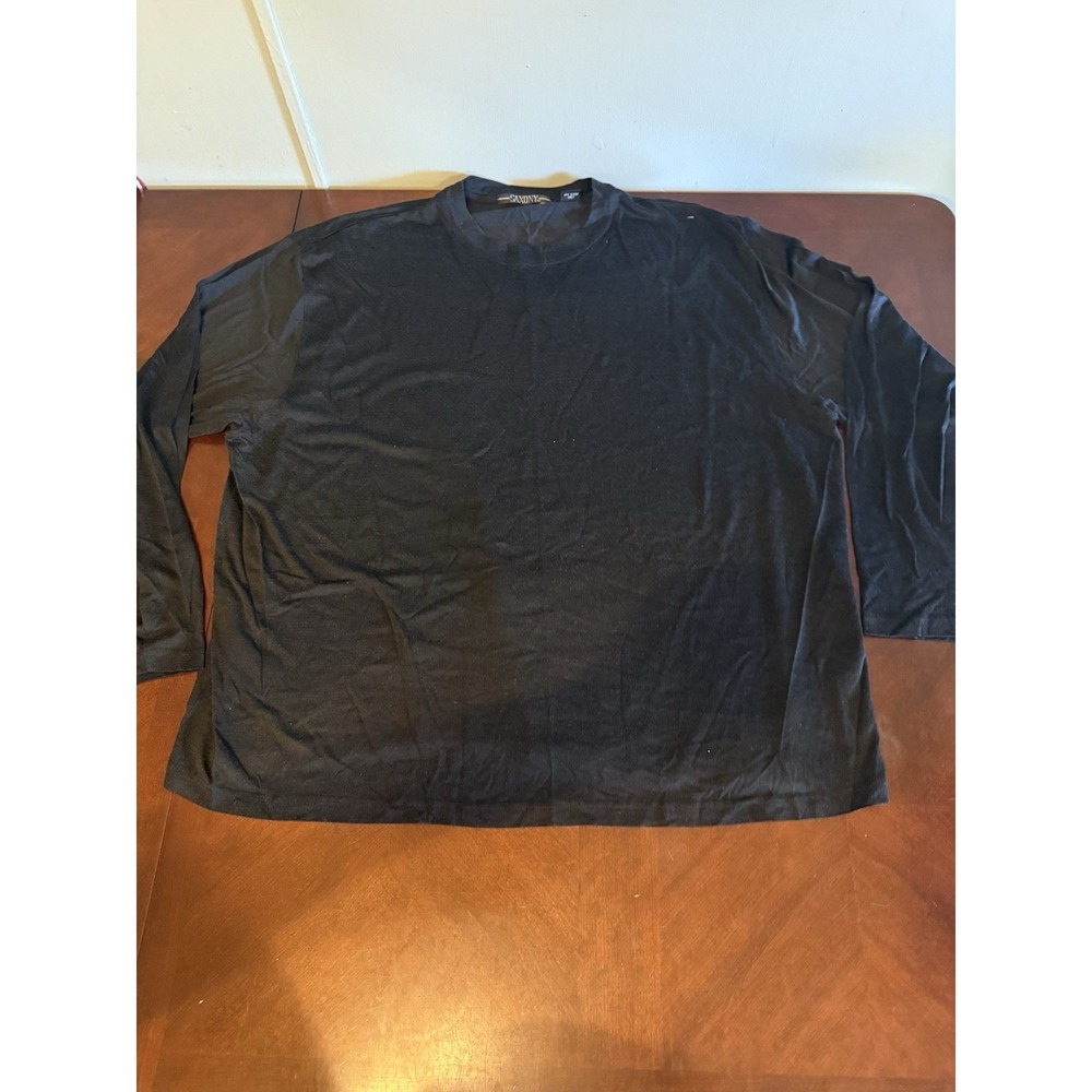 Vintage Saxony Shirt Men's 3XB Black Long Sleeve Silk Cotton Blend Pullover